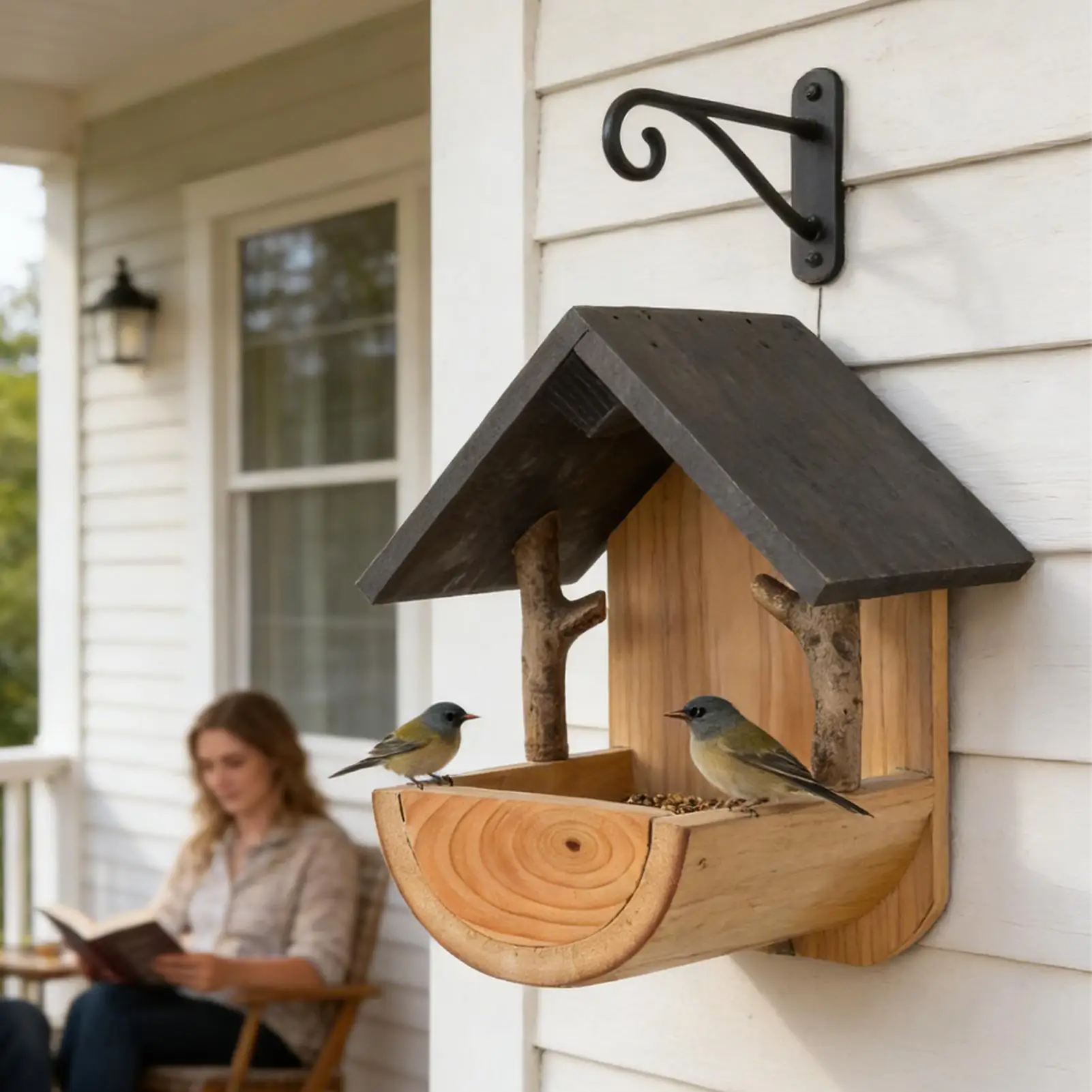 Watch Es - Mangeoire à oiseaux murale en bois,