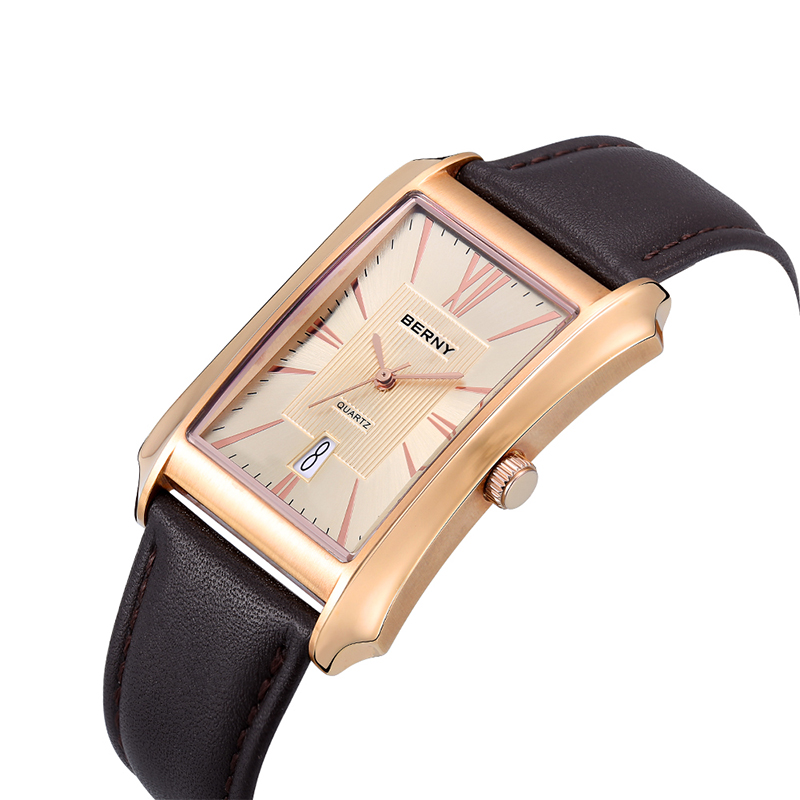 Minimalist Thin Watch - BERNY-Montre à quartz rectangulaire pour homme,